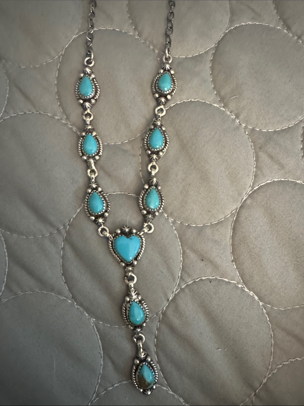 Kingman Turquoise Teardrop Heart Pendant Necklace  925 silver